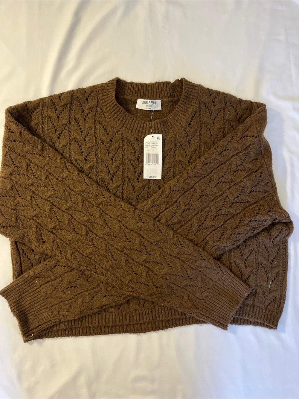 Double Zero Chocolate Brown Cable Crewneck Sweater